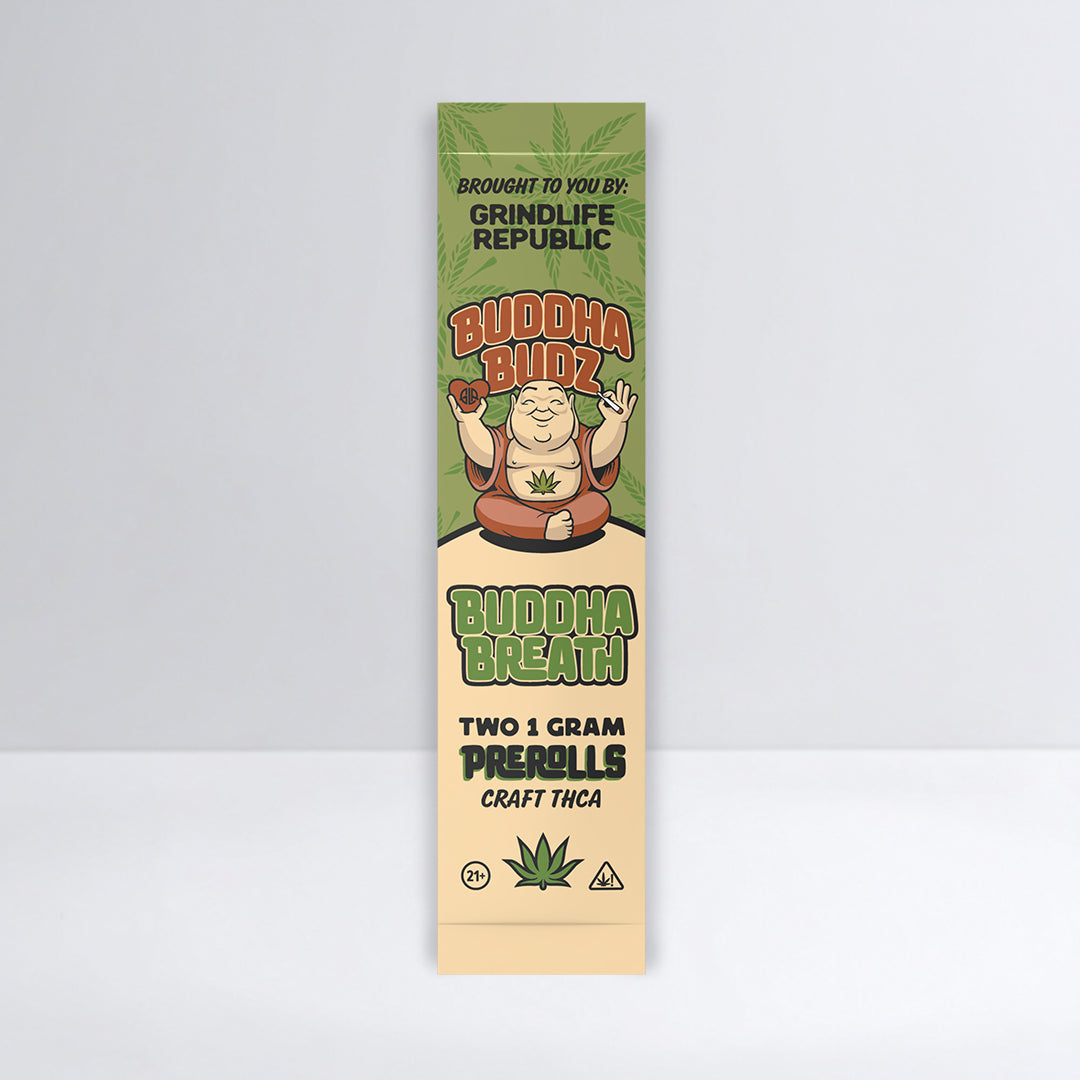 Buddha Budz pre-roll packaging on a white background