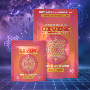 Two packages of 'Divine Flowers of Life' with a cosmic background