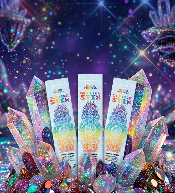 Colorful Glitter Stick products with a magical, starry background